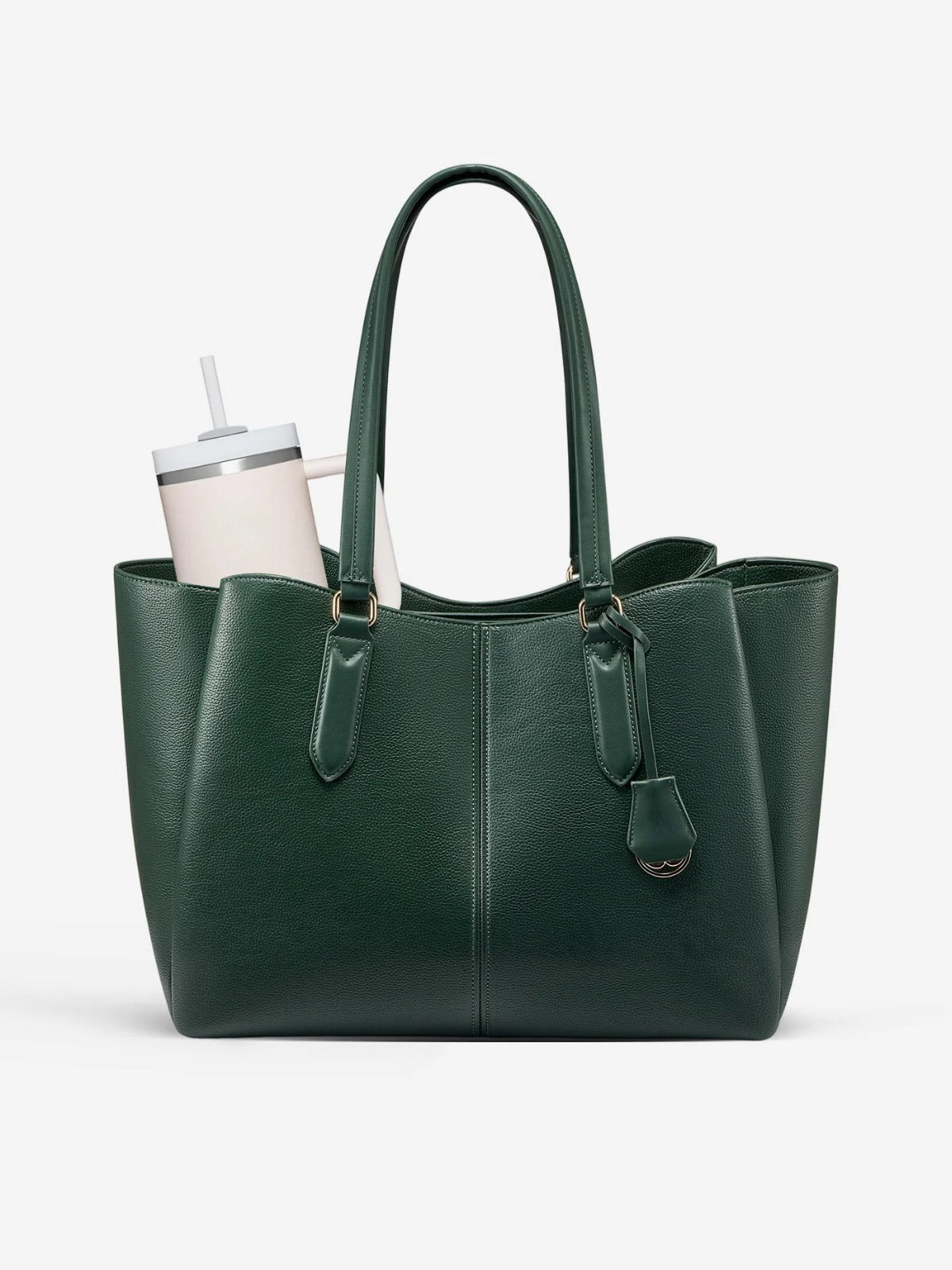 Newstella Tote Bag Structure in Forest with a tumbler in the bottle pocket