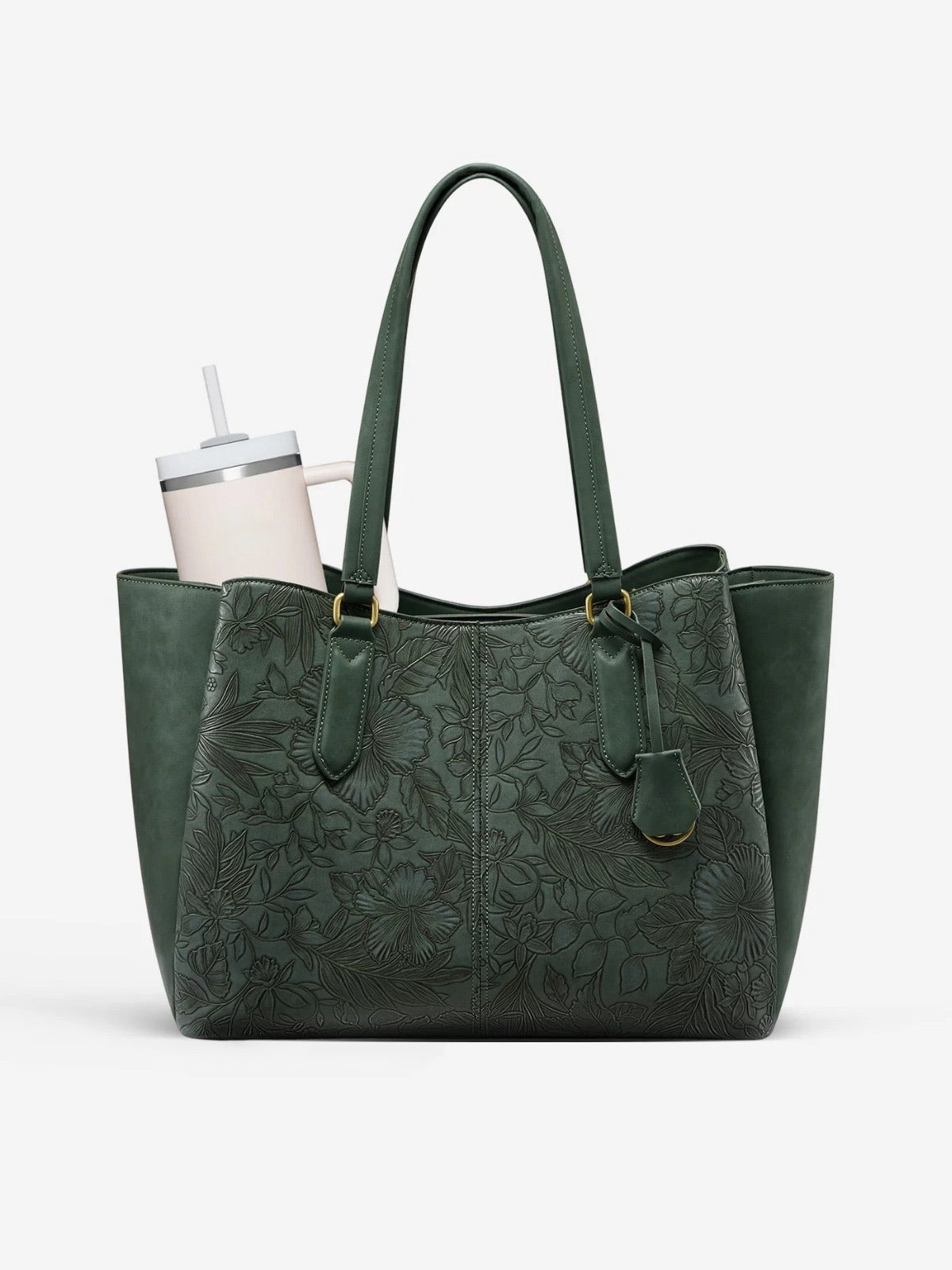 Newstella Tote Bag Structure in Forest Floral, floral embossed vegan leather