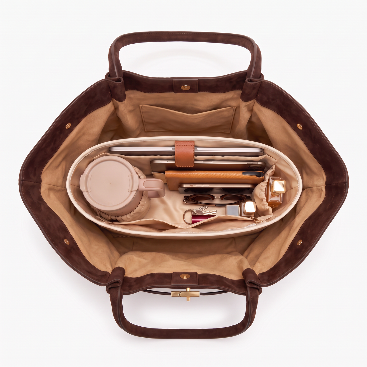 Moka Large Tote from above with the Bag Organizer inside